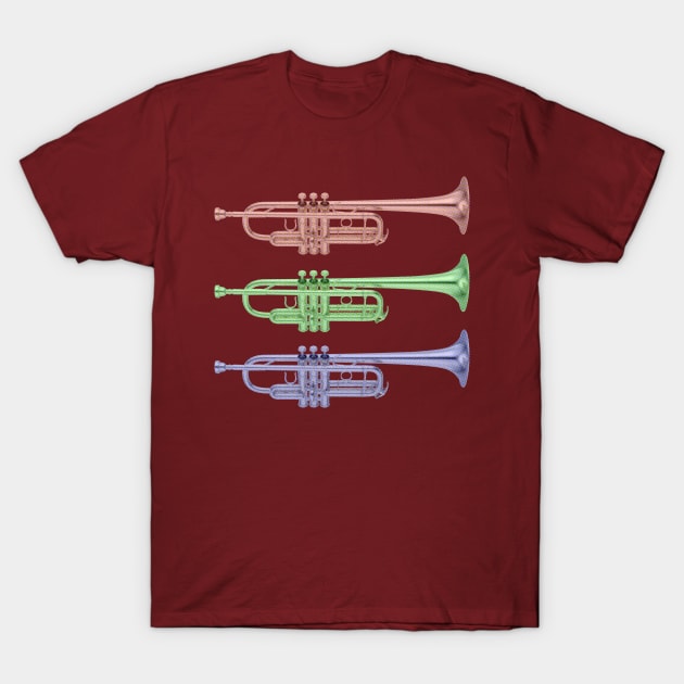 RGB Color Half-tone Trumpets T-Shirt by Dawn Anthes